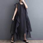 side sheer ruffle onepiece / l0764