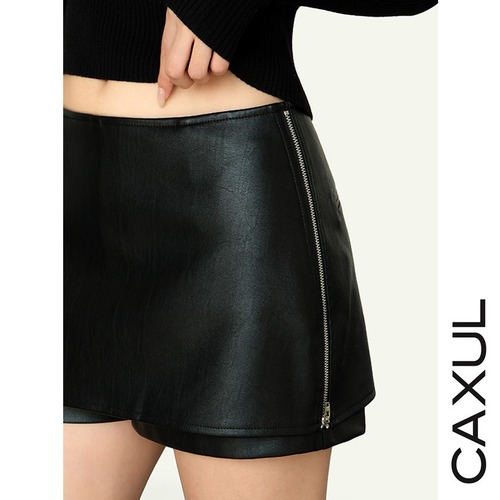 Double Layer Faux Leather Shorts/2color