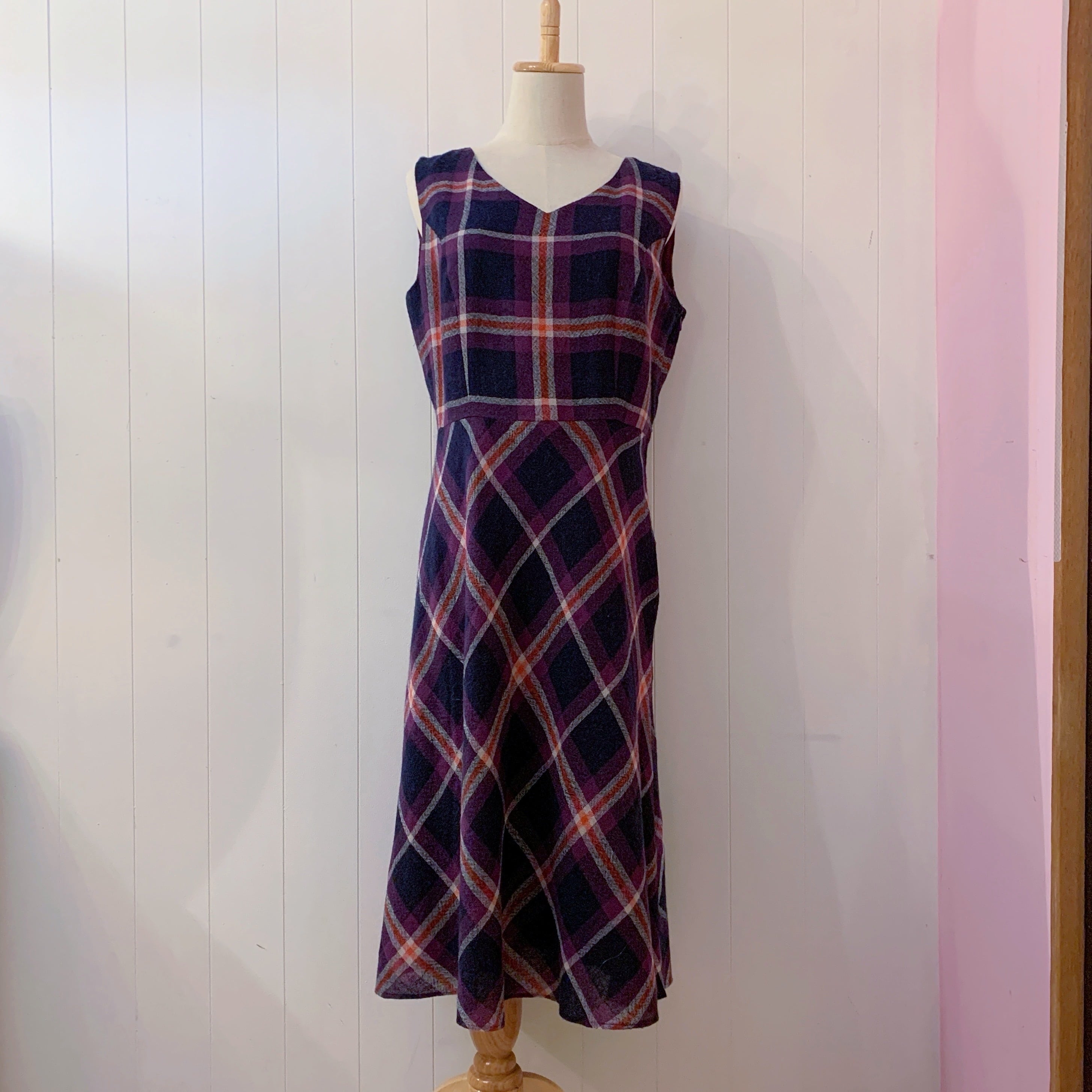 Laura Ashley / purple check flare one-piece