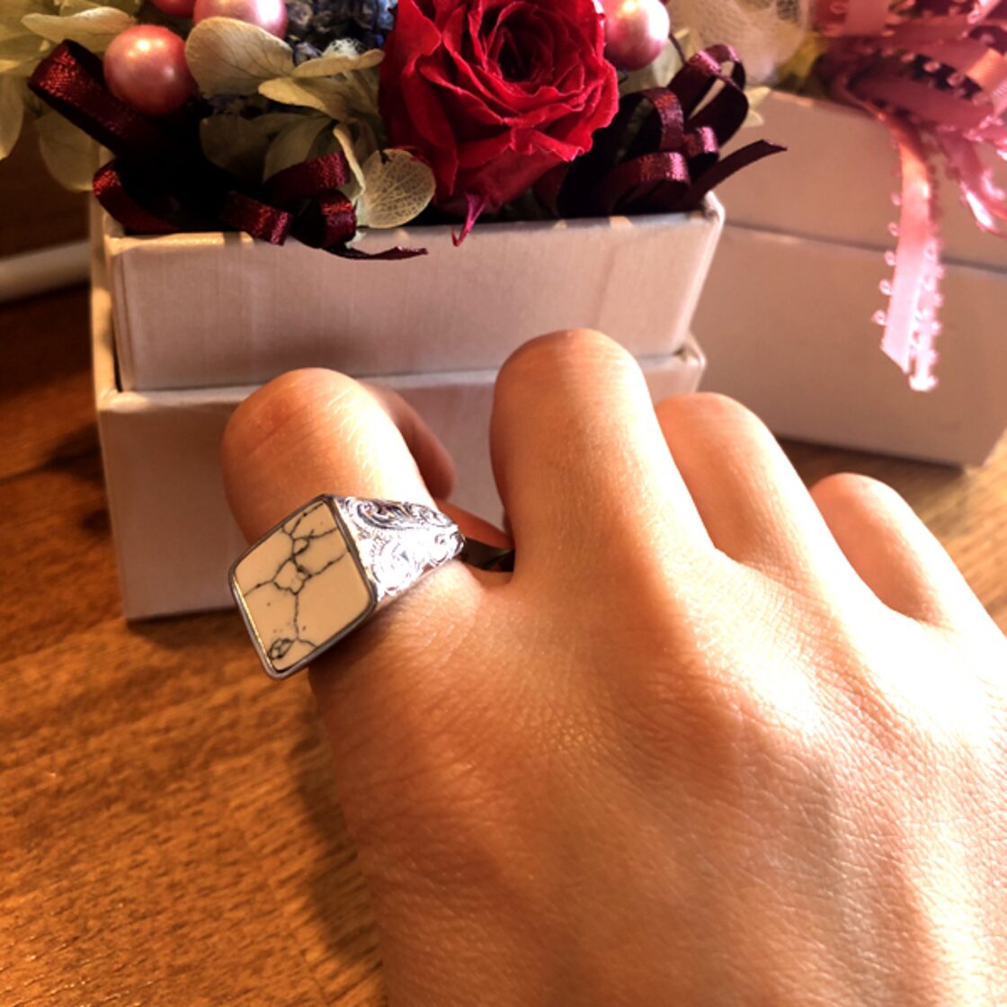 Ring ハワイアンジュエリー 天然石 ブラックオニキス ホワイト 