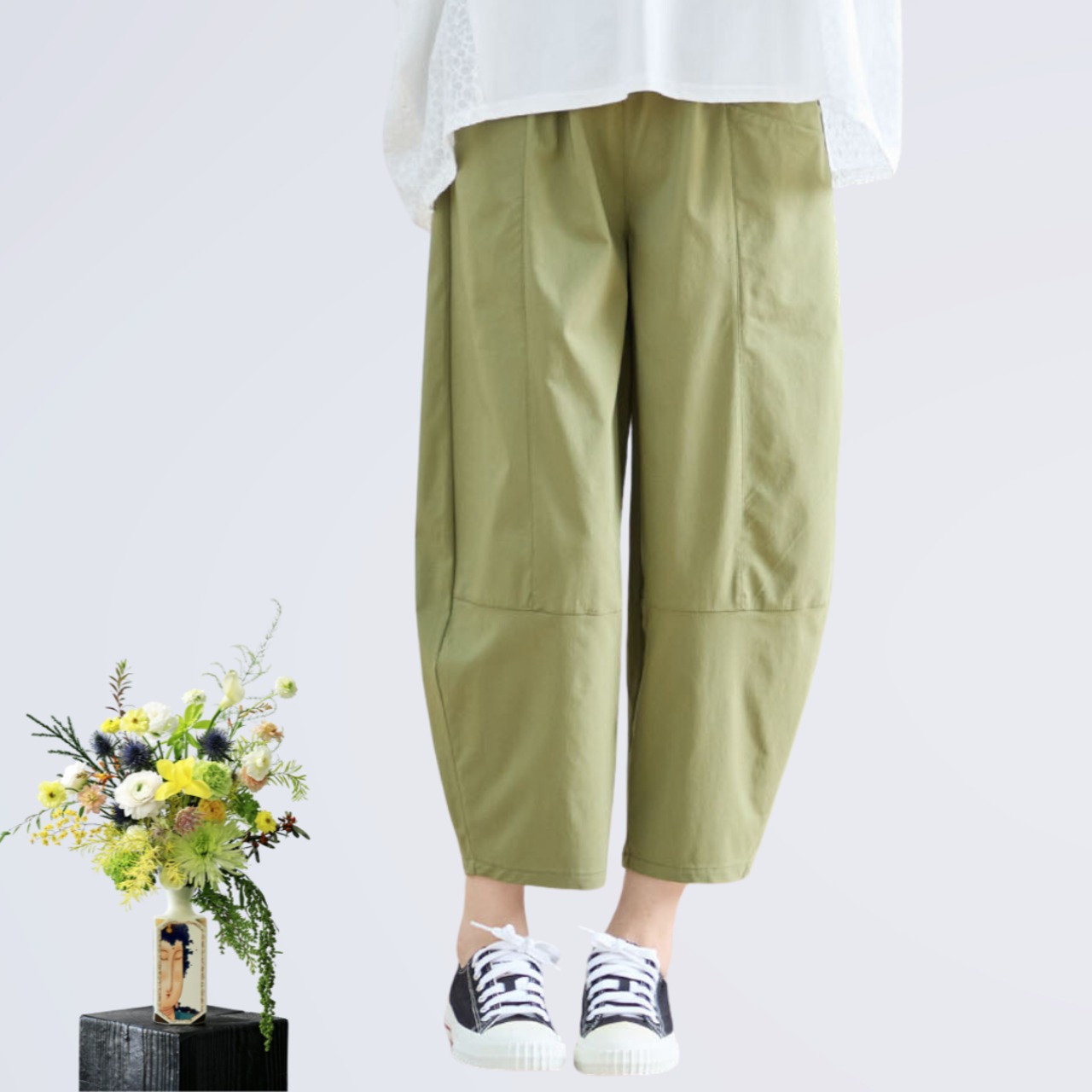 TRUBE タック入りバルーンシルエットパンツ【M~L】カーキ