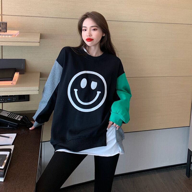 スウェット プリントルーズスタイルコート スプリング薄手 春物 ブラックストロベリース8783993365