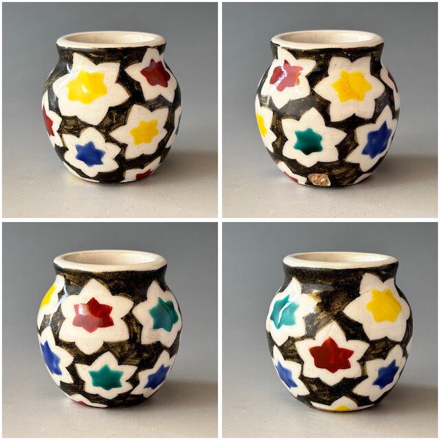 茶道具色絵六角星文蓋置山川巌共箱京焼棚星星座夏稽古茶会