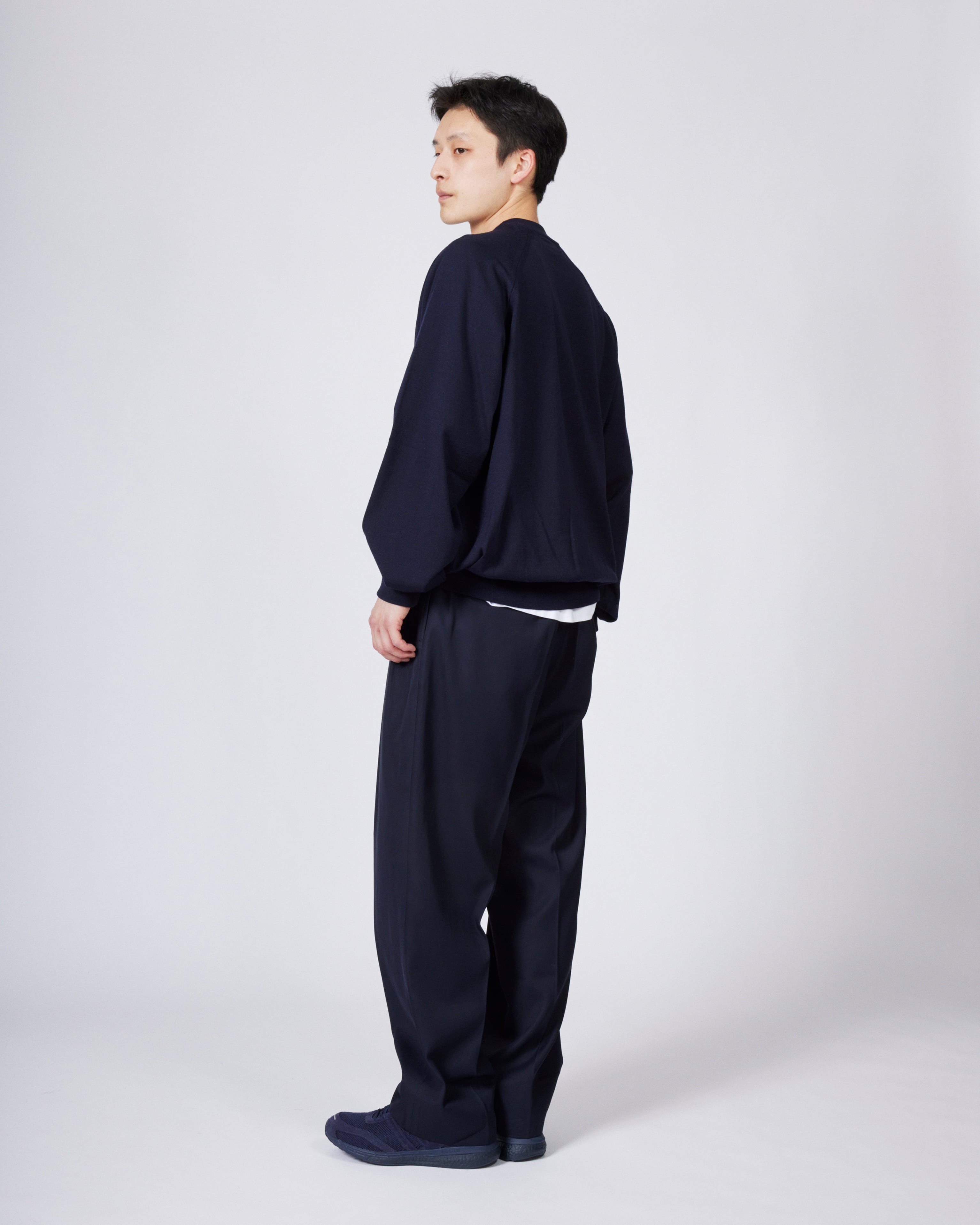 everyone two tuck wide twill trouser (NAVY) | everyone