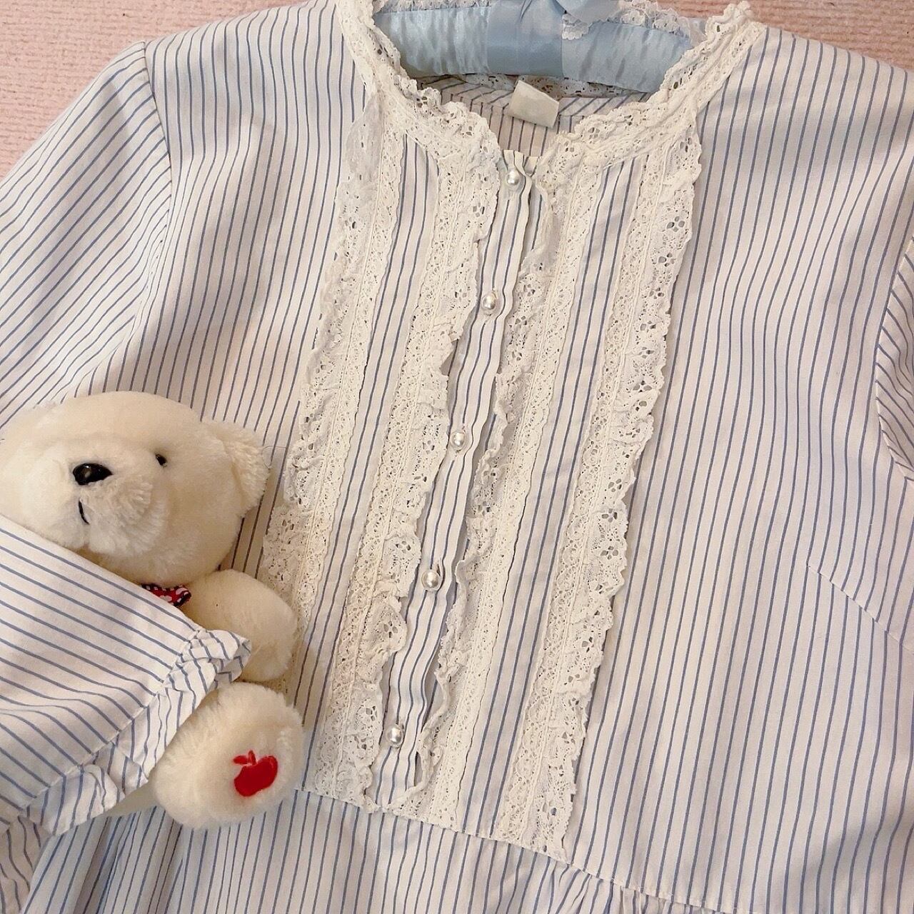 blue stride cotton lace one-piece