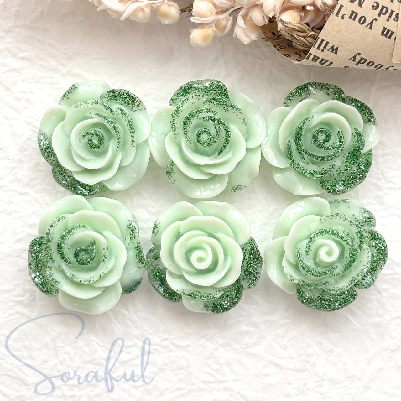 6個】ラメの薔薇カボション バラ ローズ 19mm【デコパーツ】D-0142