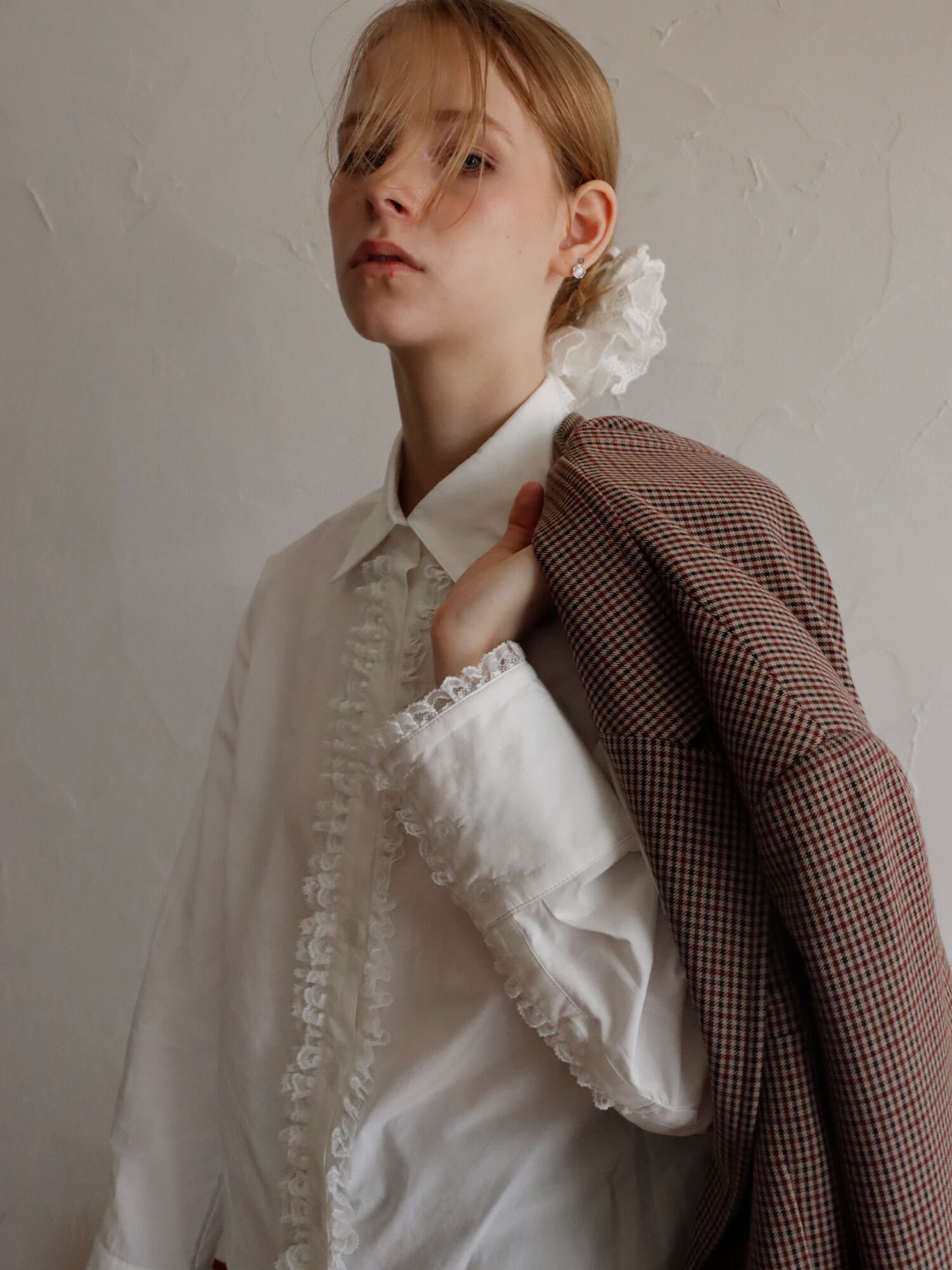 トップス mieya mieya LACETRIMSHIRTBLOUSE stripe LACE TRIM SHIRTBLOUSE -WHITE- | mieya mieya