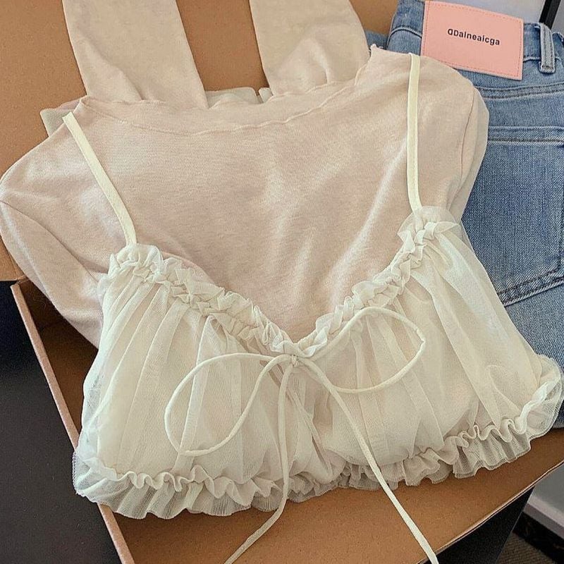 (2点セット)メロウシアートップス+ボリュームフリルキャミソール L1173