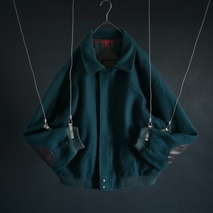" Eddie Bauer " over silhouette green wool × leather elbow patch design zip-up blouson