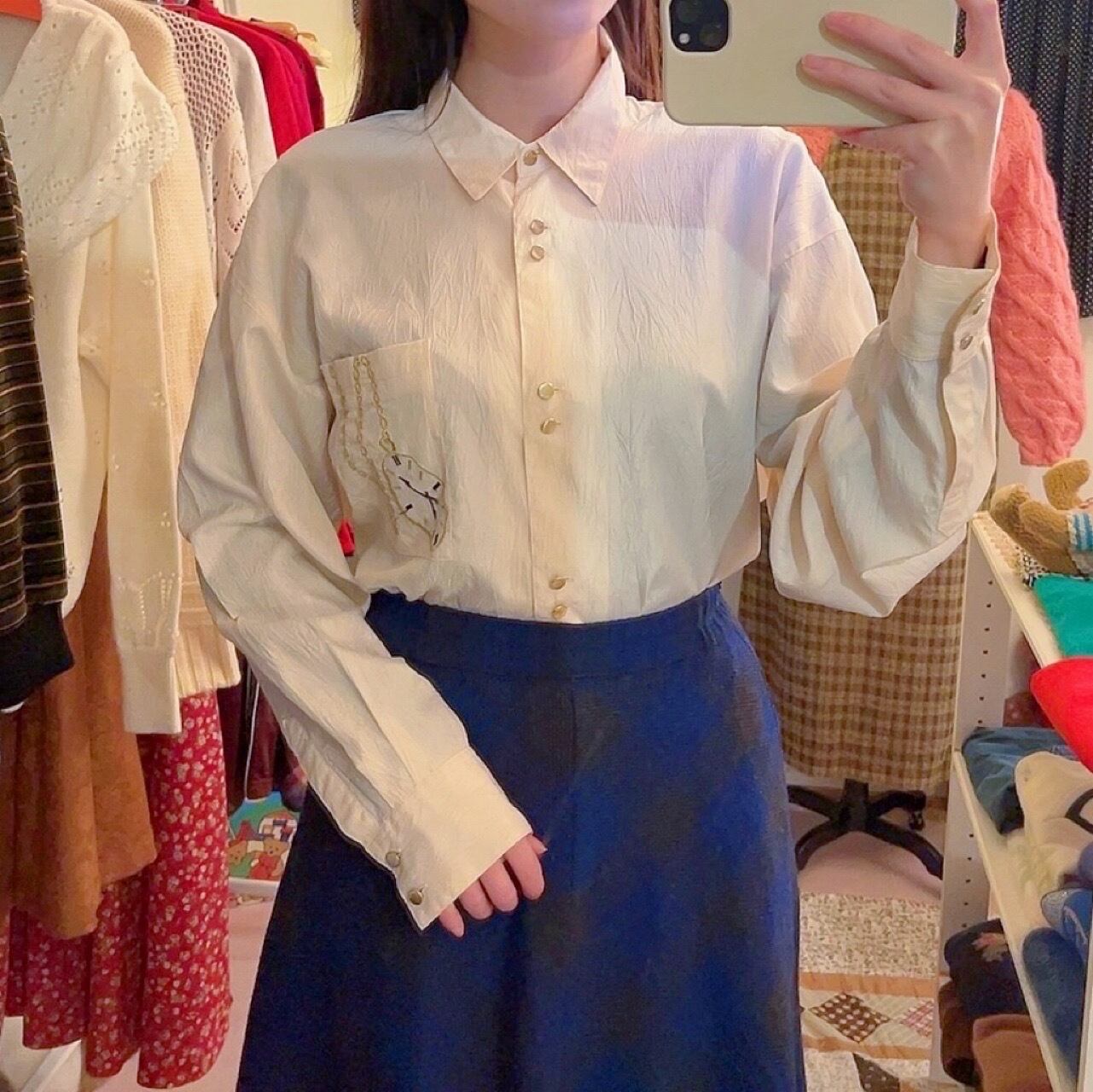 pocket watch crepe blouse