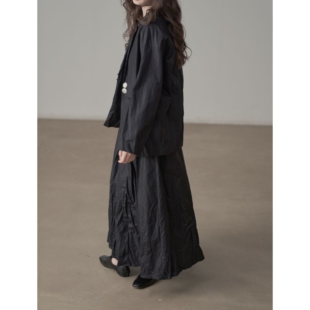 Wrinkle-processed jacket & a-line maxi skirt set【2color】 C1068