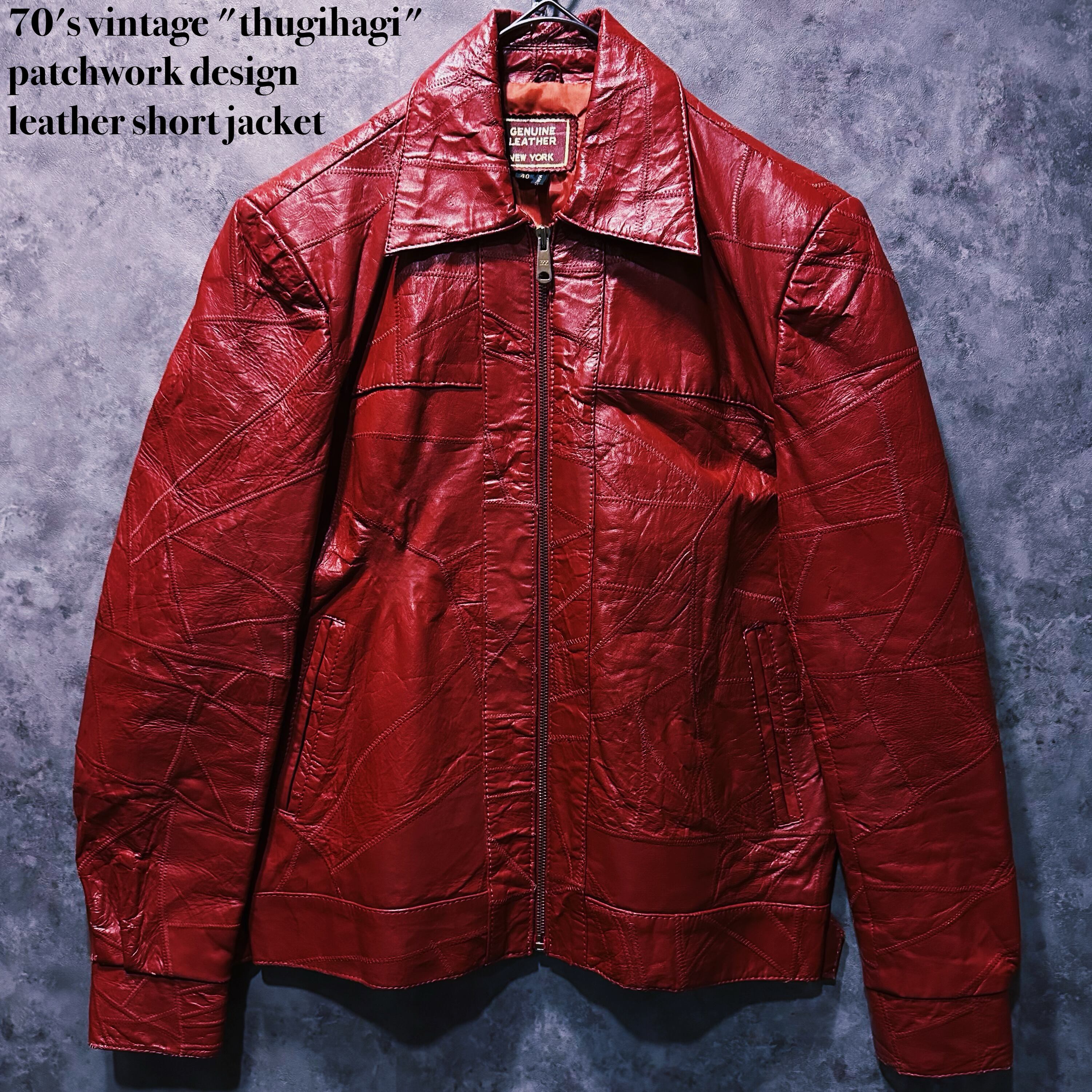 【doppio】70's vintage "thugihagi" patchwork design leather short jacket