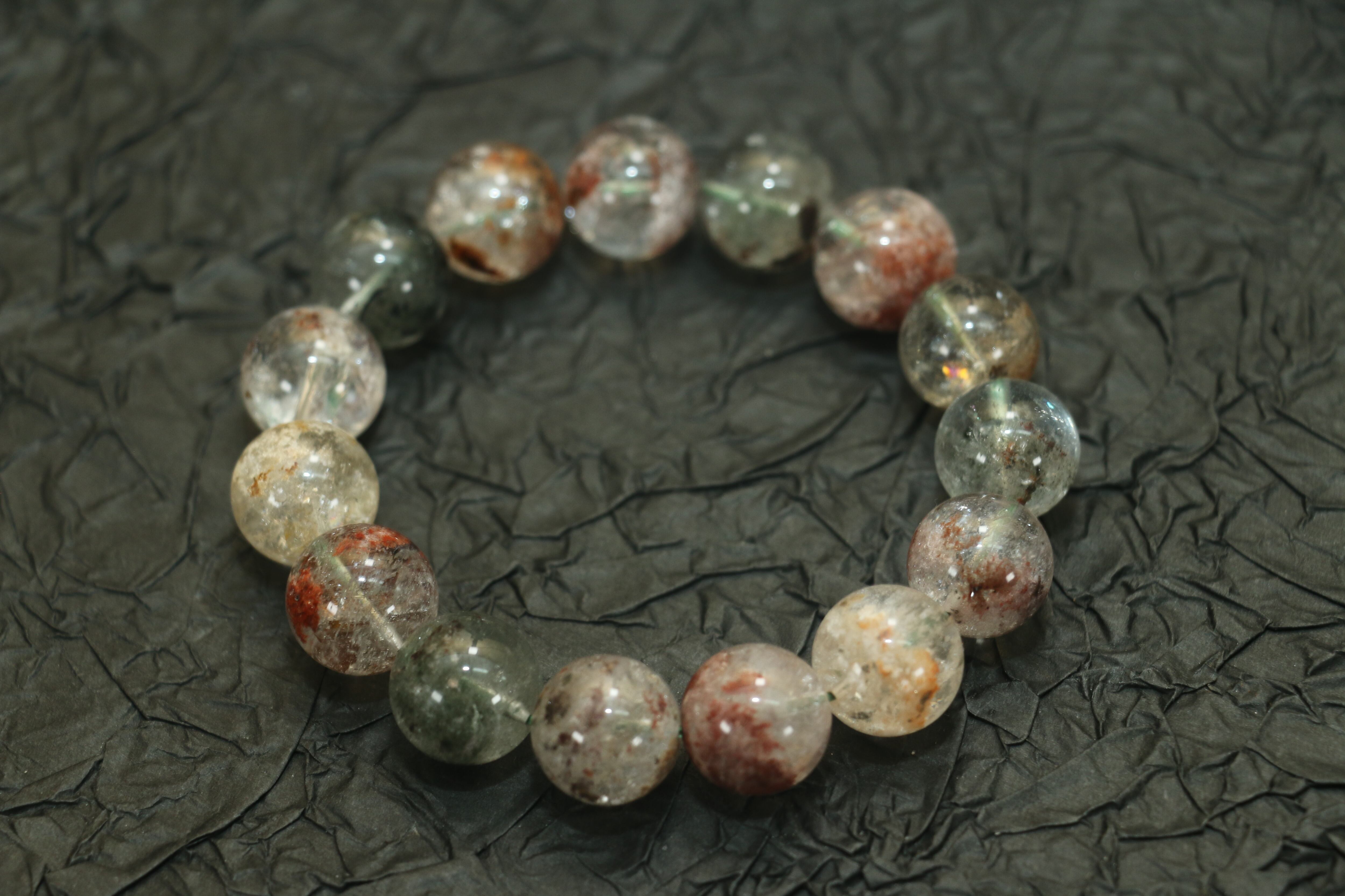 【おまけ】デンドリックローズクォーツ13mmブレスレット 高品質++]デンドリティッククォーツブレスレット（約13mm玉