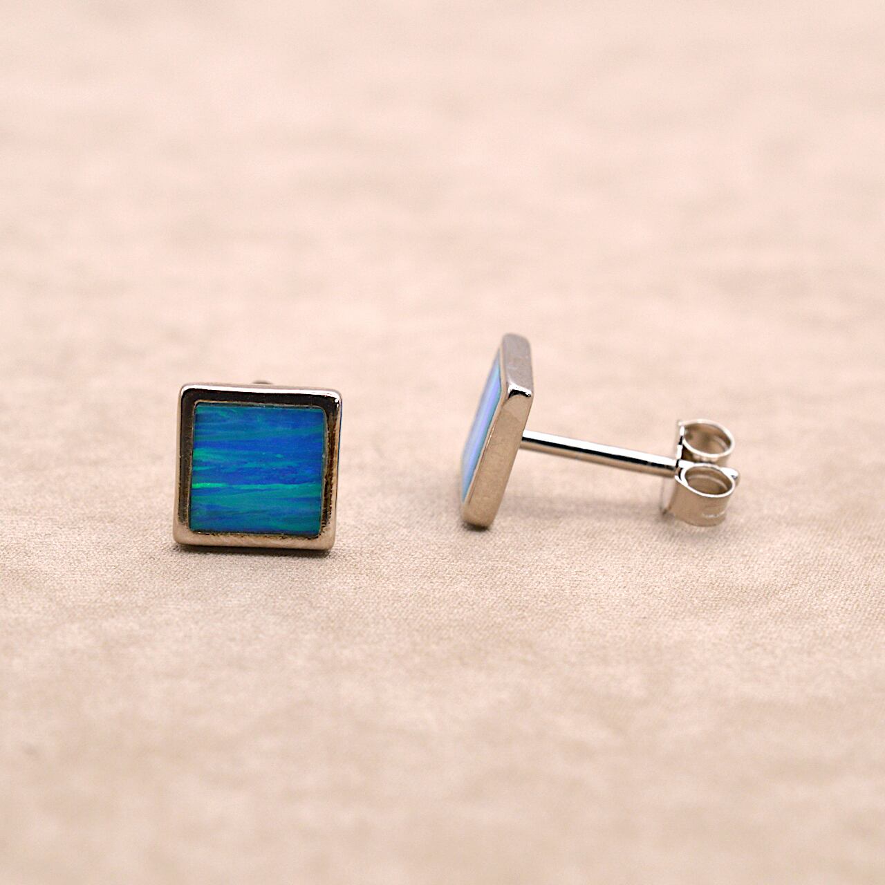 【silver925】square opal silver earring