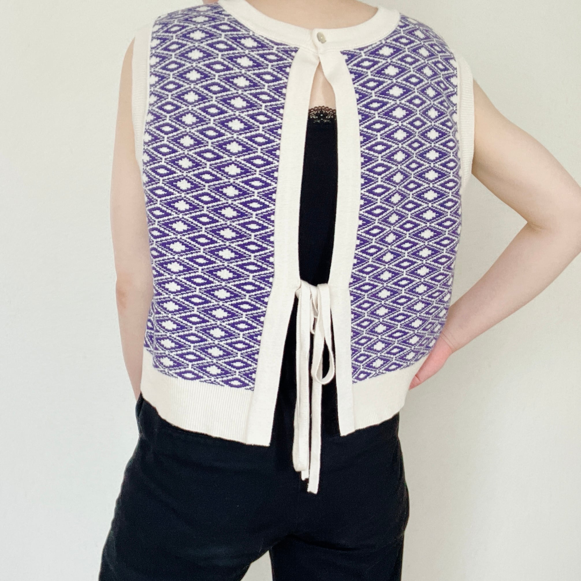 【used】サメが溺れてまで手に入れたかったサメ柄ダイヤモンド Knit Vest