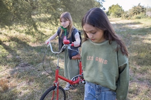 残り1点(4Y)piupiuchick / "les amis" washed military green  sweatshirt / Kids