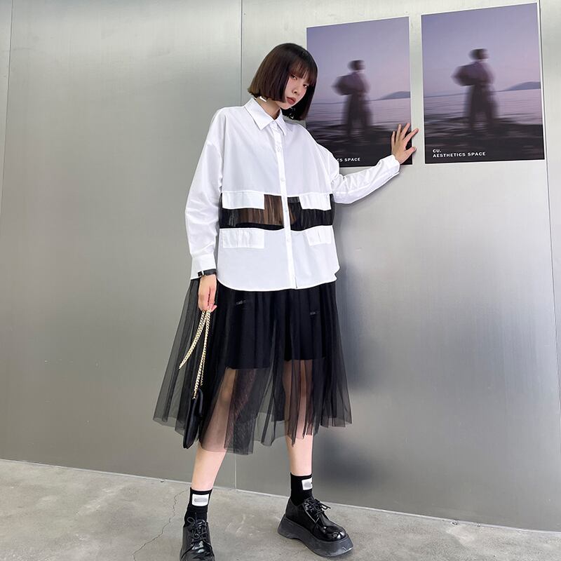 シャツスプリングメッシュ ロング 春物 ラブタオタオダレンハウス77163775007