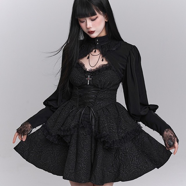 服 ドレス コルセット スカート レースアップ ミニ丈 黒ゴシック ダークファッション｜天使と悪魔