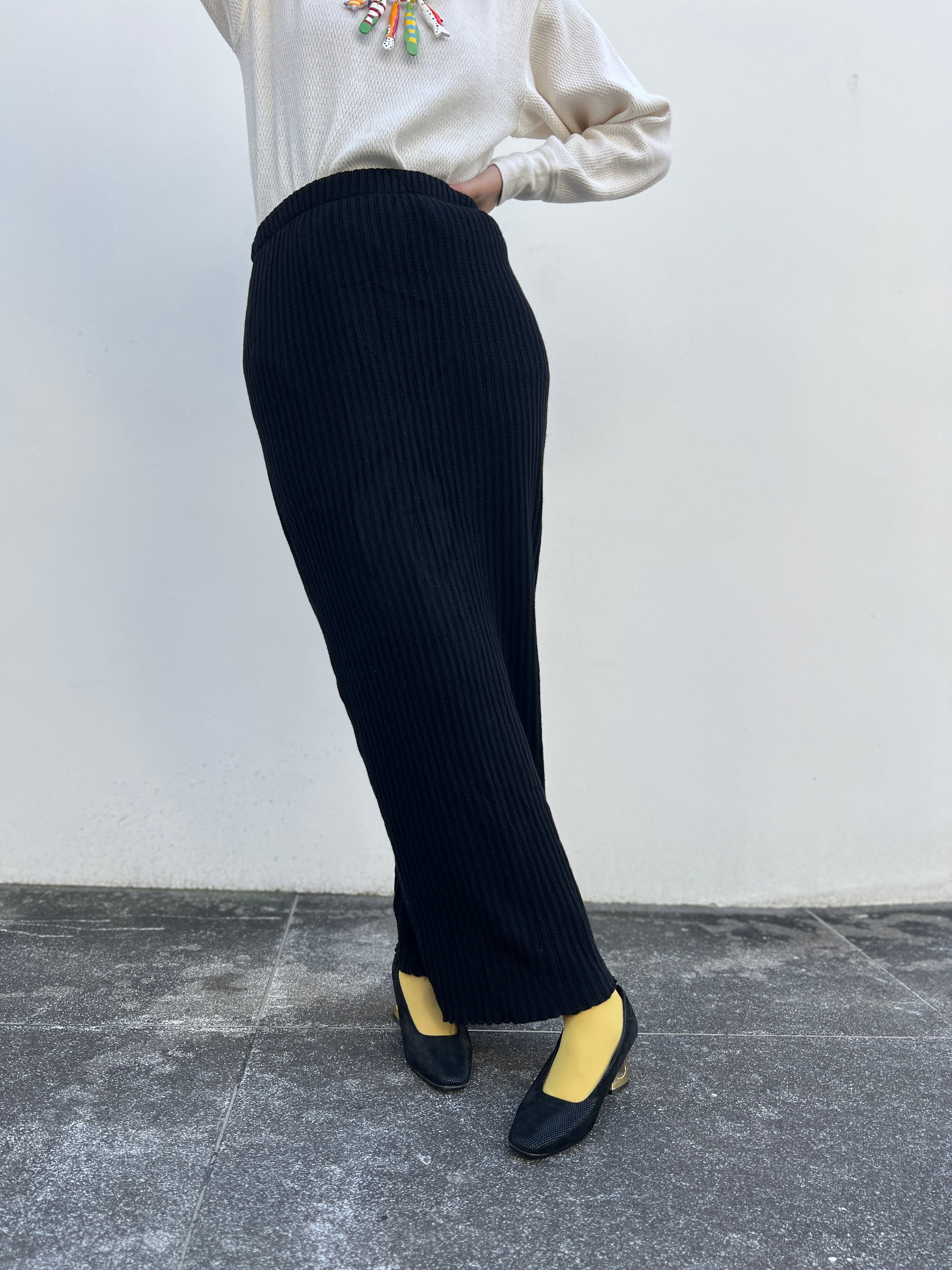 Vintage black rib wool long knit skirt