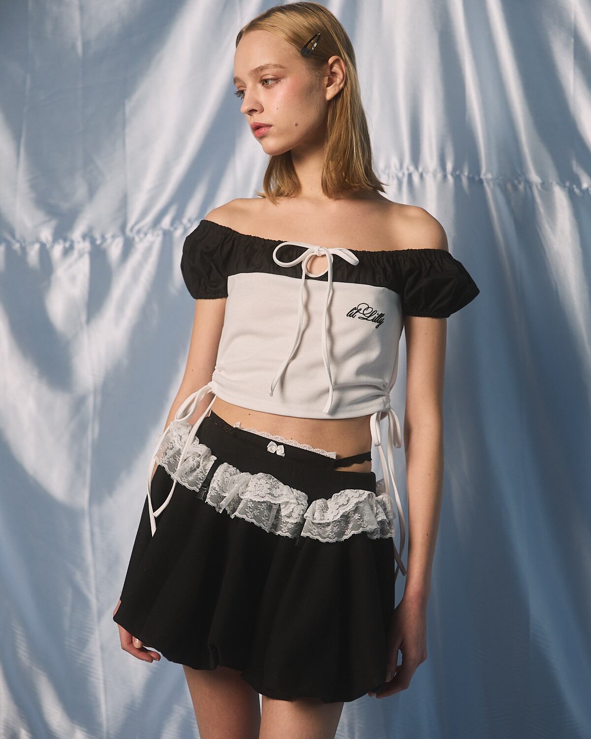 S/S バイカラーギャザーパフトップス | lilLilly official webstore