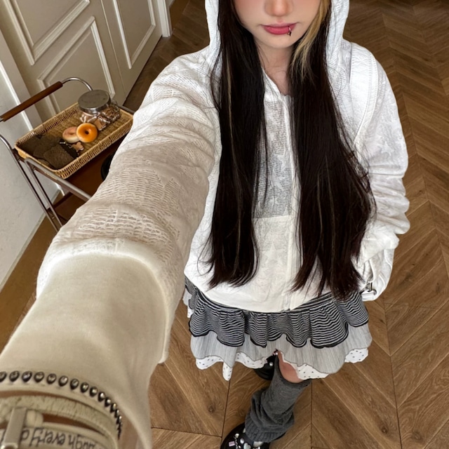 sheer star cat-ear zip-up hoodie　スターシアーキャットイヤージップフーディー　J2149