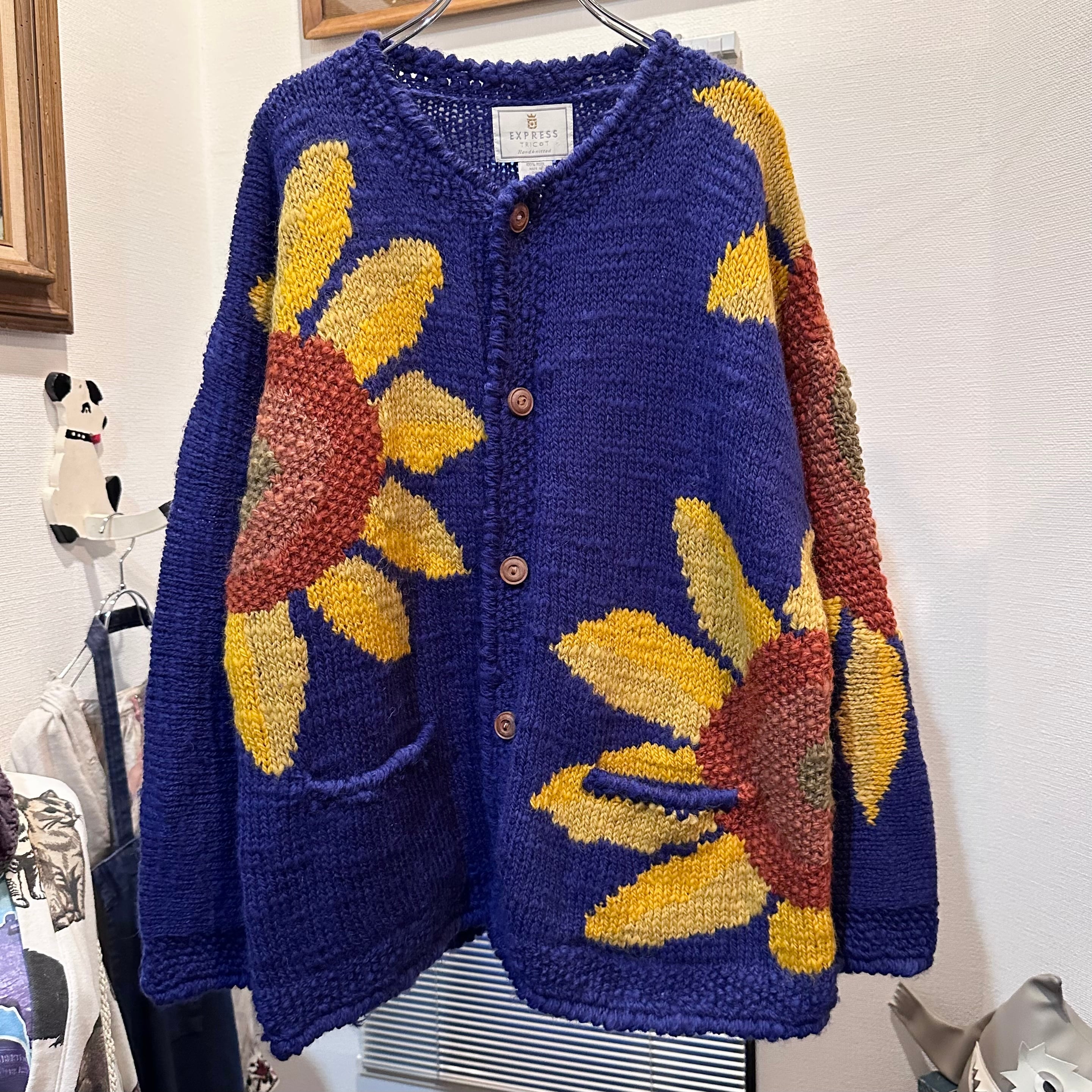 90's Sunflower Hand Knit Cardigan お花 ひまわり ハンドニット 90's Sunflower Hand Knit Cardigan お花 ひまわり ハンドニット