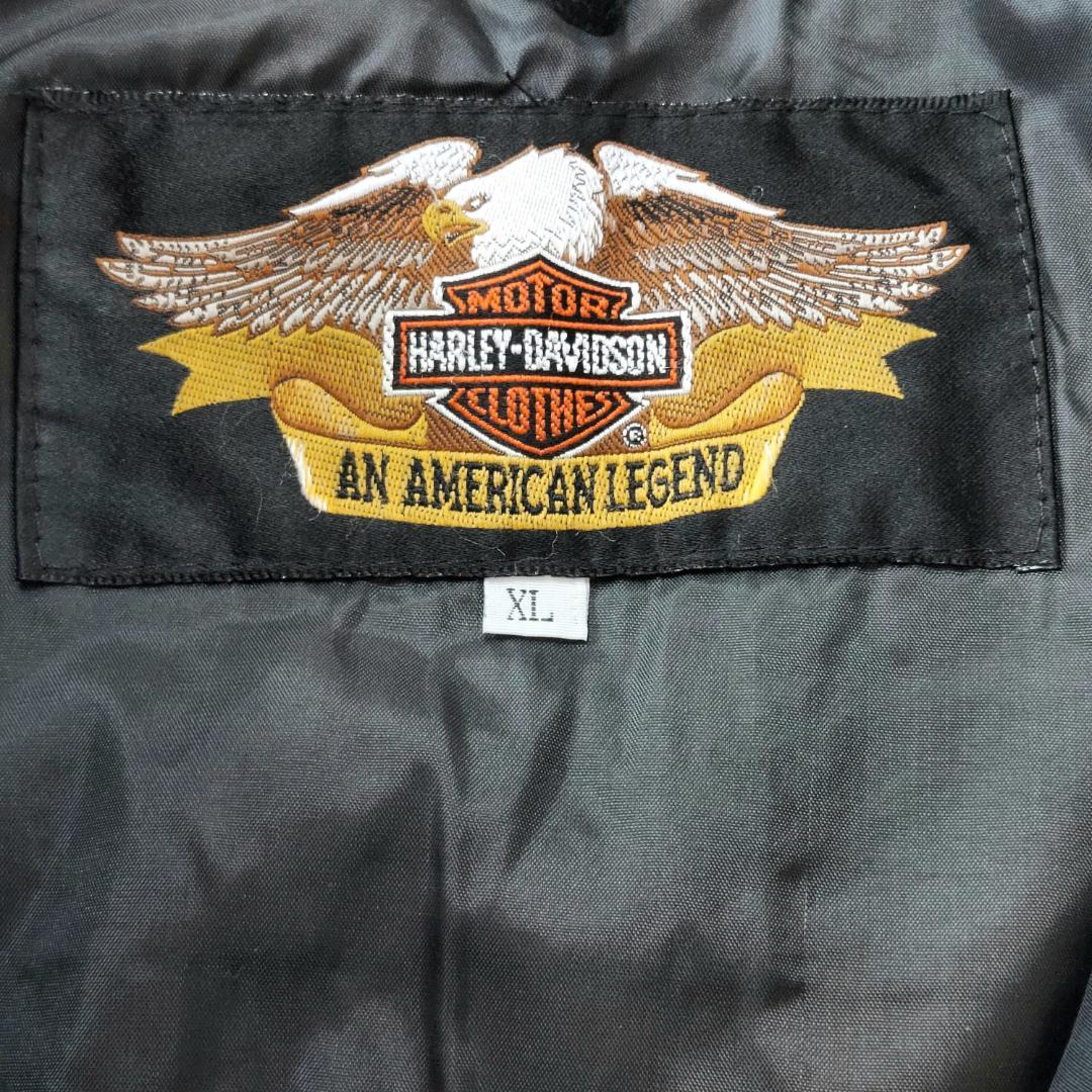 HARLEY DAVIDSON ハーレーダビッドソン ロゴ刺繍 ナイロンジップアップ ファー ジャケット ブラック