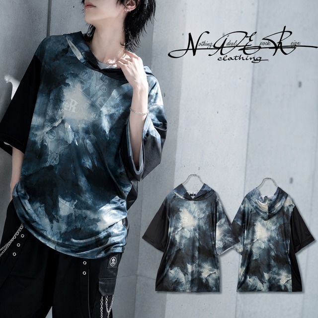 《BASEランキング1位祭》2WAY ZIP SLEEVE OVER SIZE HOODIE【ABSTRACT】
