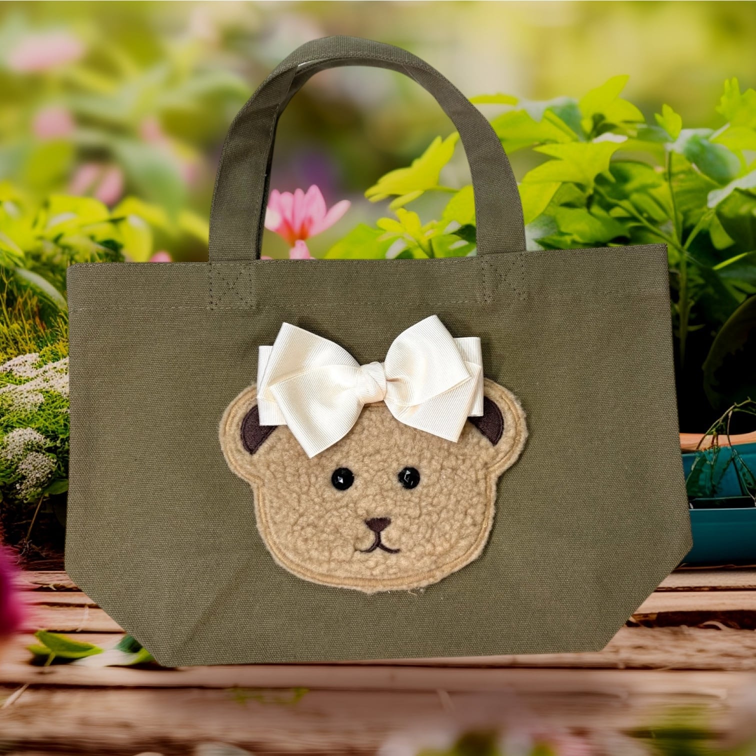 FINAL SALE★新色登場 bg0285-キャンバストートS《芦屋グレイスもこもこベアーリボン》