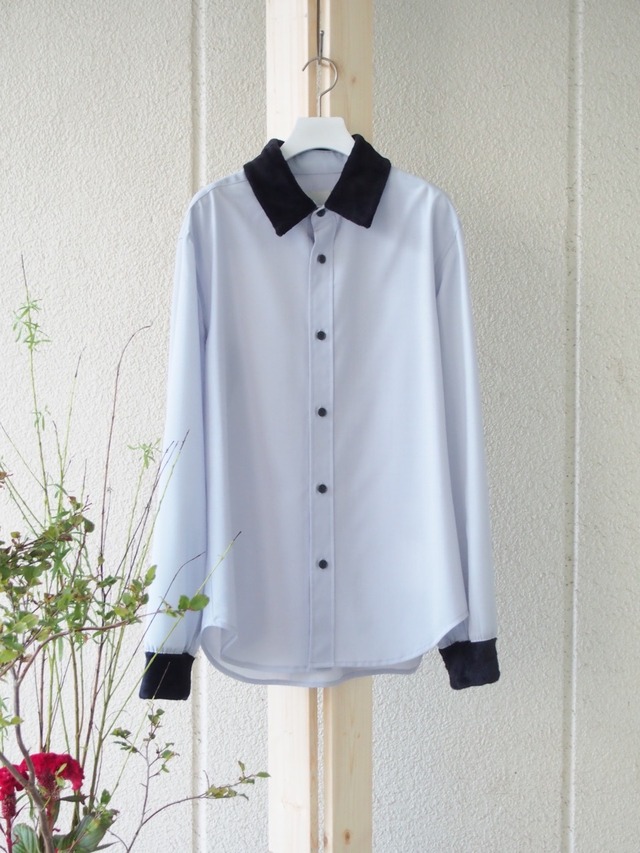 Quatorze　velours collar wool shirt／ベロア襟ウールシャツ（Blue × Black）