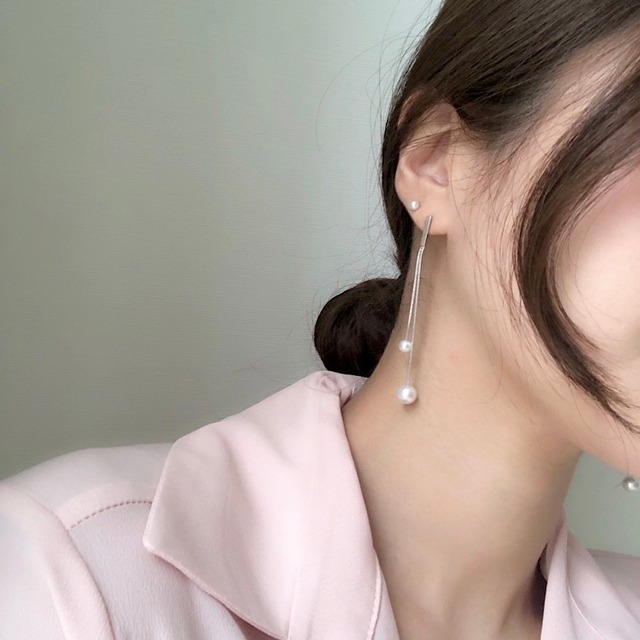 two line pearl long pierce【 2color 】No.P110