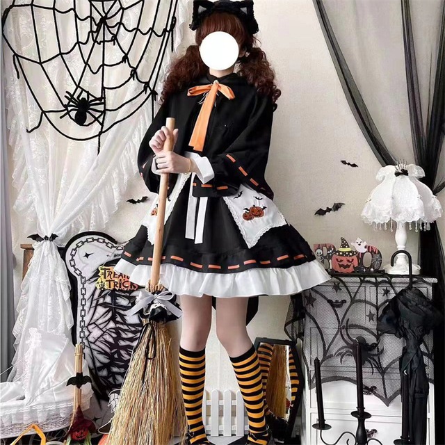 2023新作✿ （4点）ハロウィン かぼちゃ 巫女 かわいい メイド服 仮装 コスプレ セット79214032