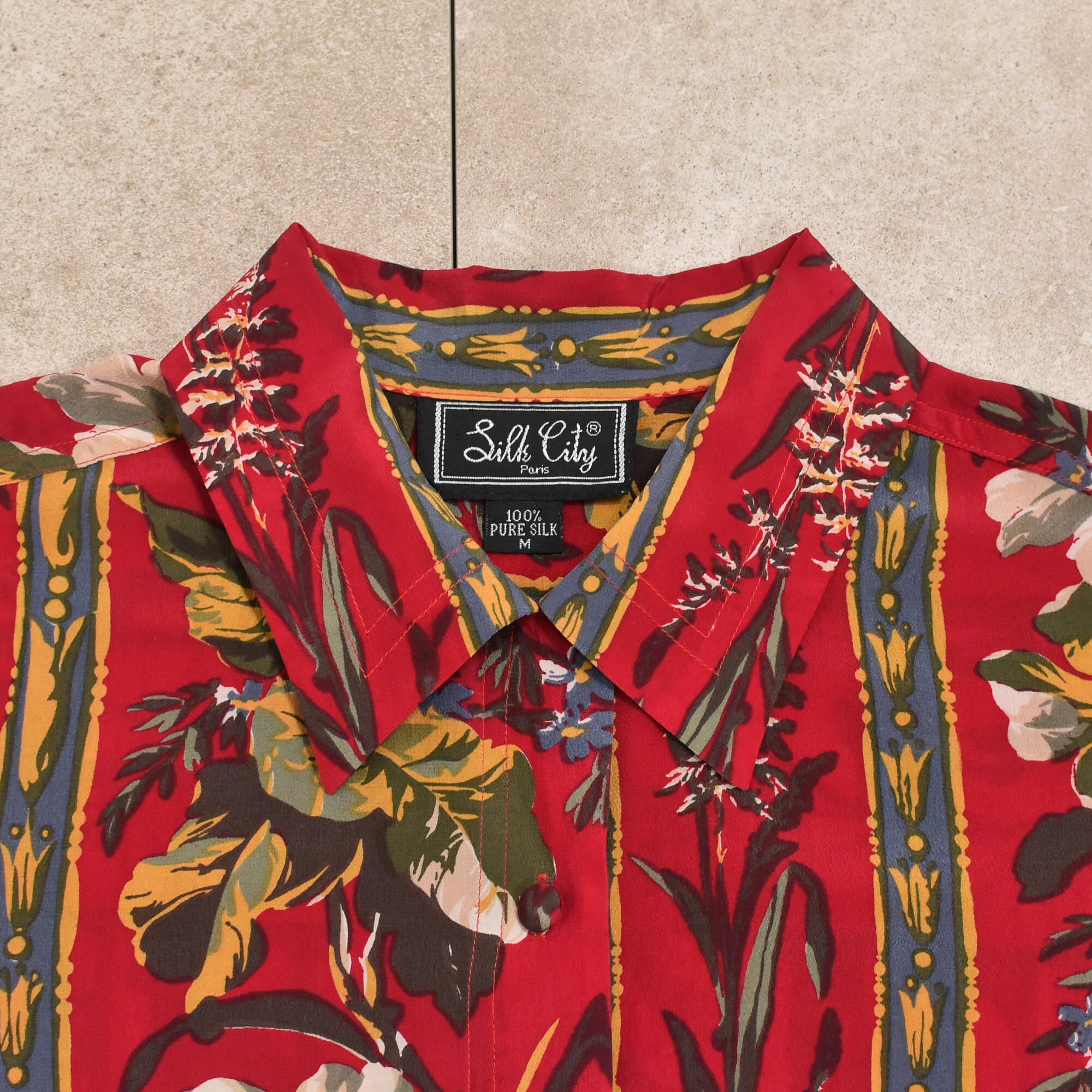 80～90s Silk City Paris stripe flower pattern silk shirt | 古着屋 ...