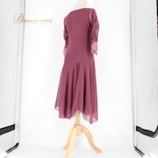 社交ダンス 衣装 スタンダード ドレス ワンピース レッスンウェア パーティドレス 紫 KYRDDERI パープル系 レース シンプル 上品 落ち着き 大人 レディース フィット コーディネート おしゃれ ストレッチ ダンスウェア かわいい エレガント フレア トレンド シーズン 材料感 優雅