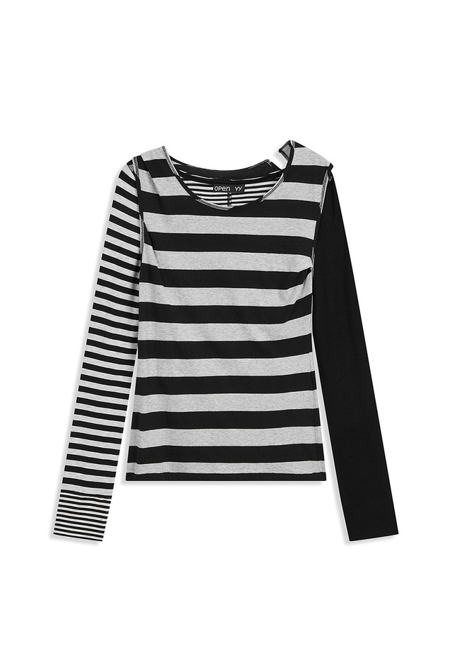 [OPEN YY] STRIPE CONVERTIBLE HOOK TOP DRESS, BLACK 正規品 韓国ブランド 韓国通販 韓国代行 韓国ファッション オープン ワイワイ 日本 店舗