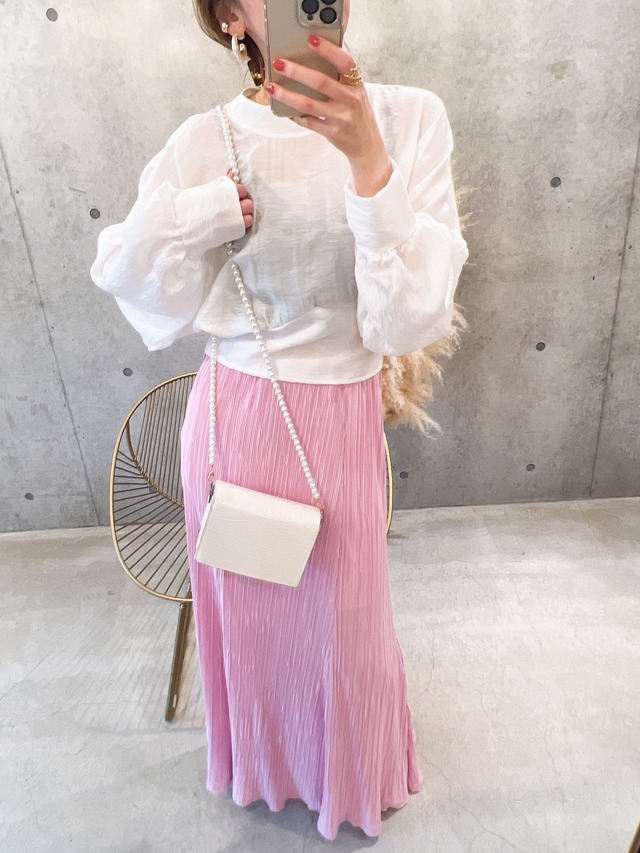 【即納】光沢プリーツ加工マキシスカート