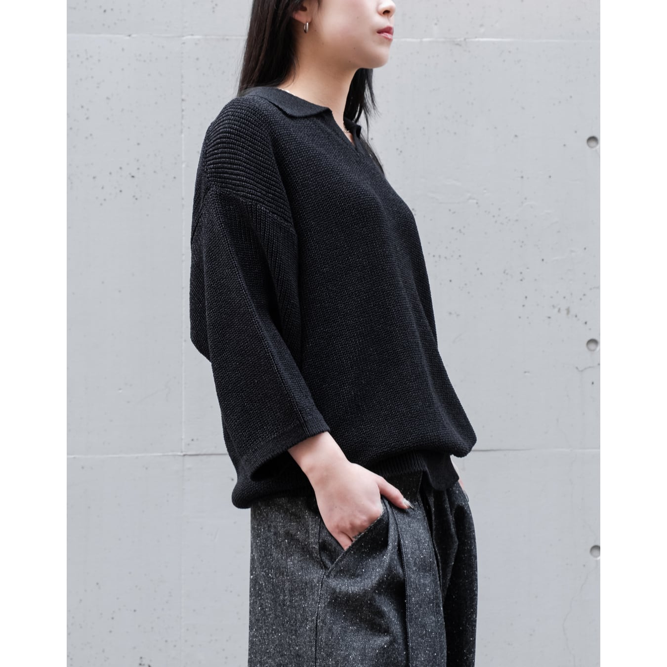 Blanc YM] (ブランワイエム) BL-25S-SKS Skipper Knit Shirts (black