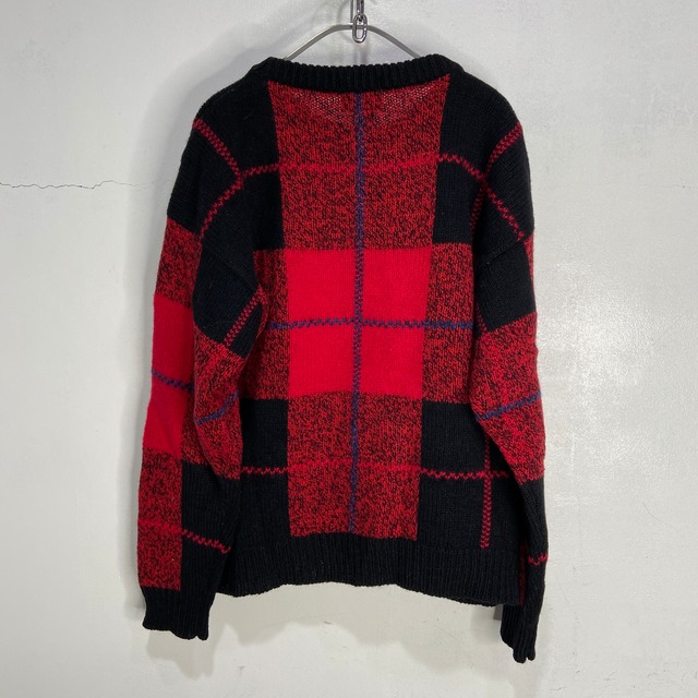 80s Woolrich チェック柄セーター ウールニット ブラック レッド L