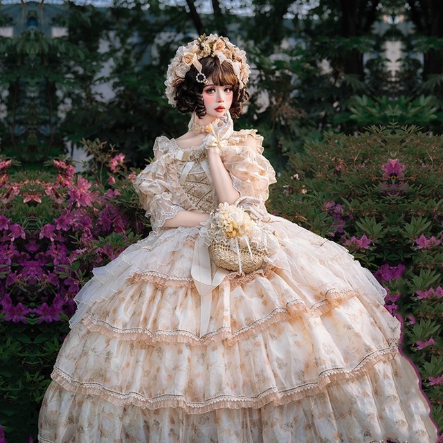 ロリィタ ふんわり プリンセスドレス 花柄 シフォン ジャンパースカート 猫妖精 イベント 撮影会衣装