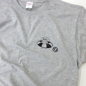 選べるデザイン 海水浴 ワンコ Tシャツ dog61 犬 浮き輪 夏 パグ・フレンチブルドッグ・柴犬・トイプードル・ミニチュアダックス・マルチーズ・チワワ・ブルドッグ・ポメラニアン 好き 服 ゆるい イラスト 半袖・長袖
