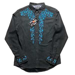 black fake suede embroidery shirt