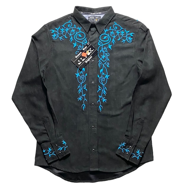 black fake suede embroidery shirt