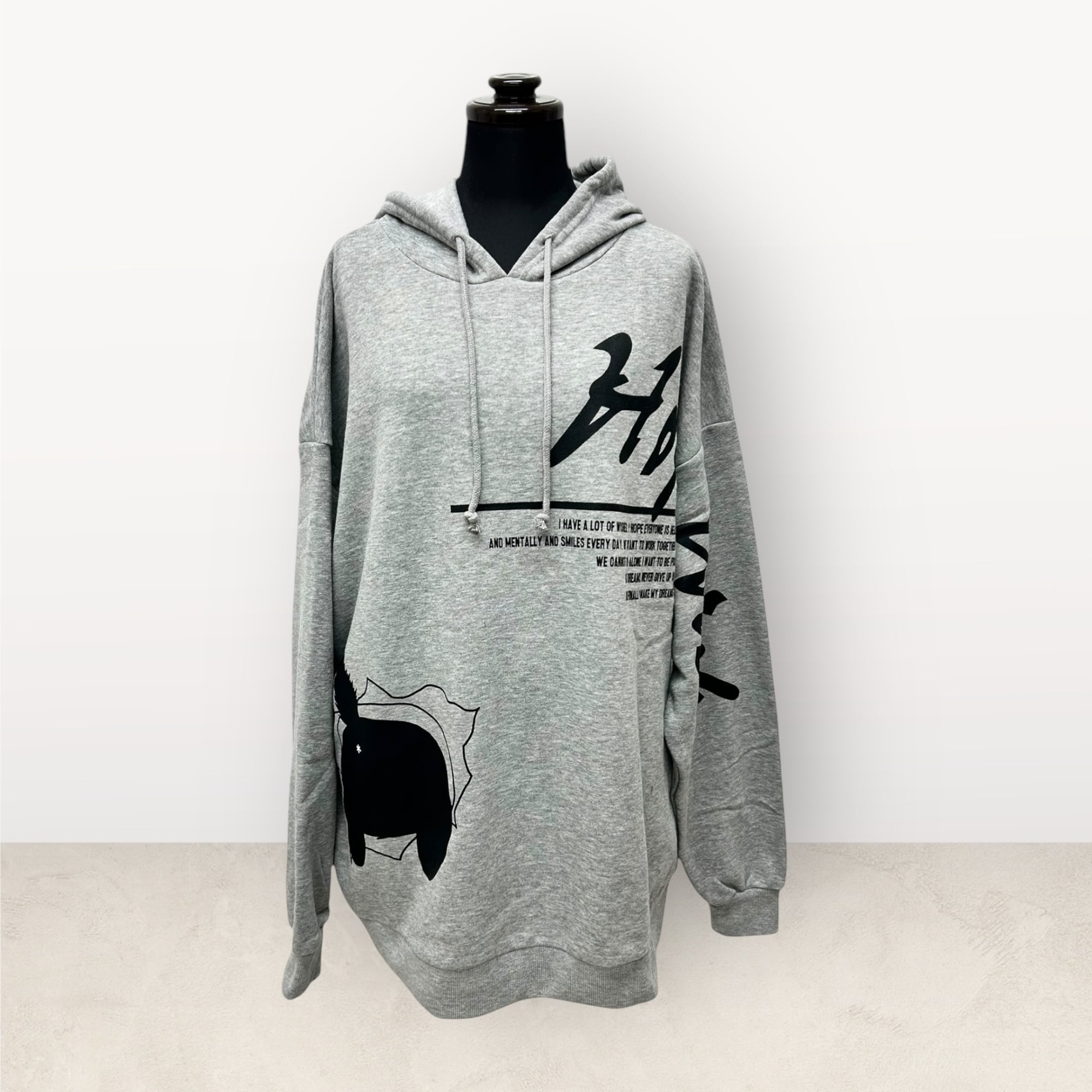 少量再入荷 男女兼用フリーサイズ 突き破りおしりノゴロー オーバーサイズ裏起毛プルパーカー グレー