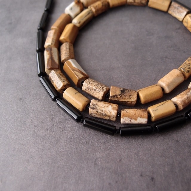 再入荷【GP】Picture Jasper× Black Onyx Asymmetry Necklace／ピクチャージャスパー × オニキス ネックレス