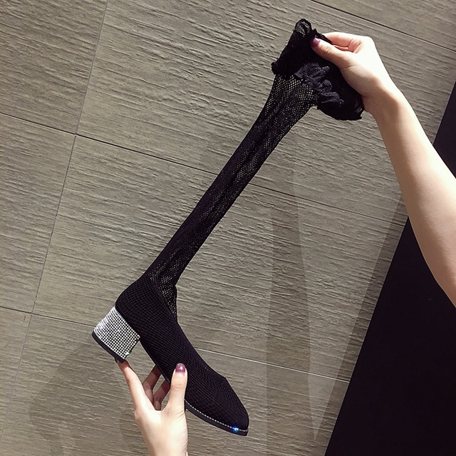 ブーツサマースタイルソックス ラインストーン 靴 シューズ 夏物 ラウンドトー タイツ ストッキング フェイクシューズ67174146821