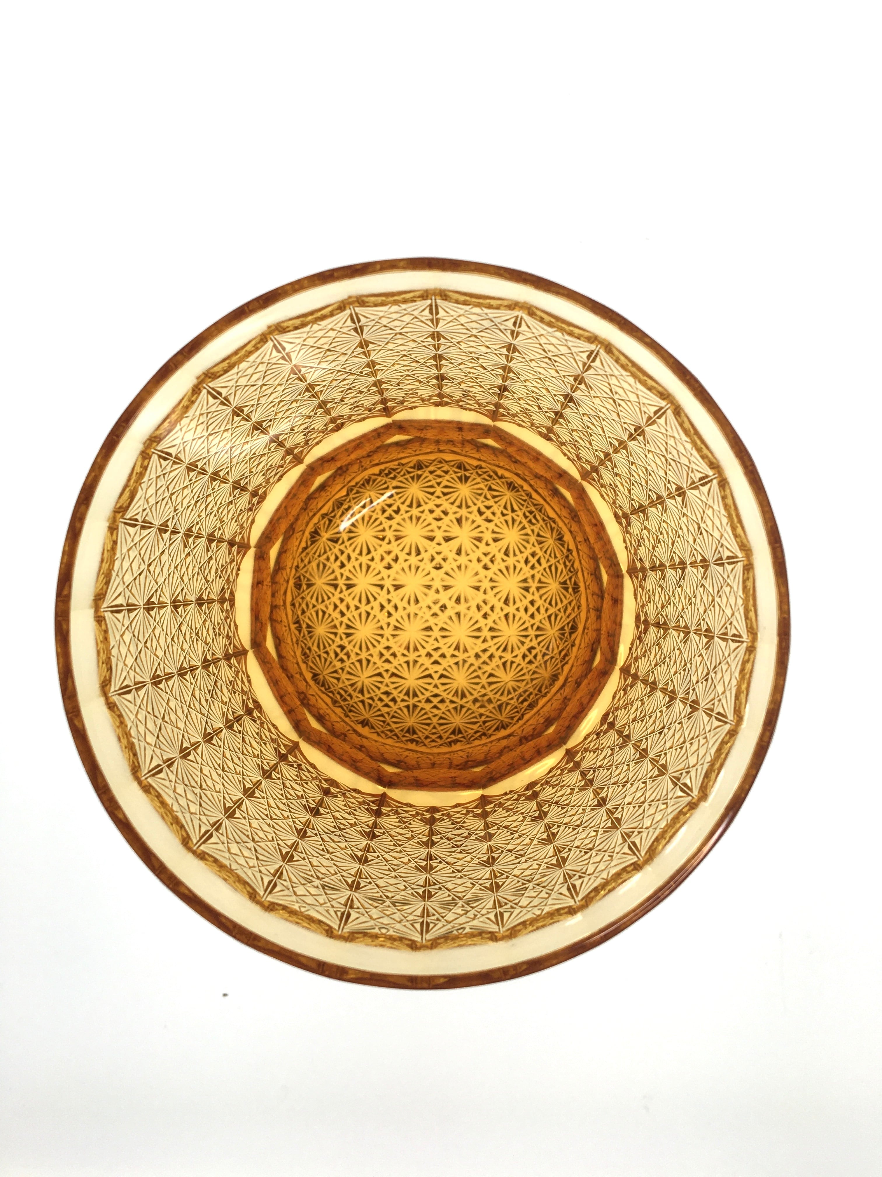 江戸切子　門脇硝子加工所　アンバークリスタルグラス 江戸切子 クリスタルガラスぐい呑（琥珀色藍） | 江戸切子の製造