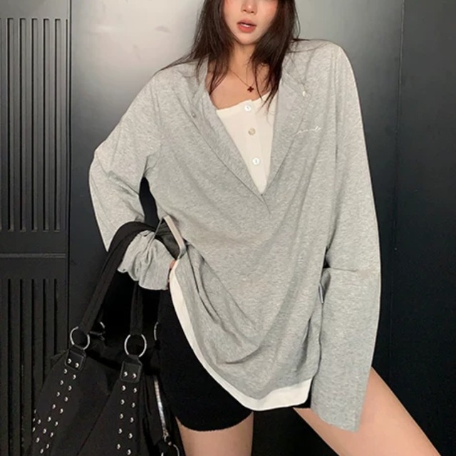 double-neck layered long tee　ダブルネックレイヤードロングティー　J2143