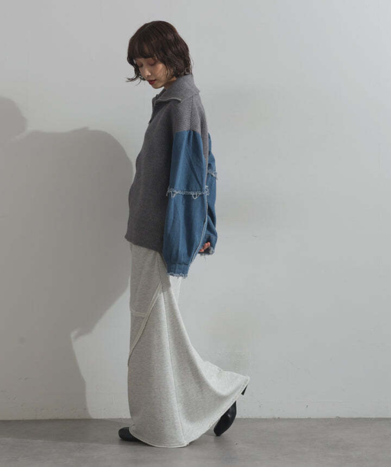 HD2510024 袖デニムジップニット gray