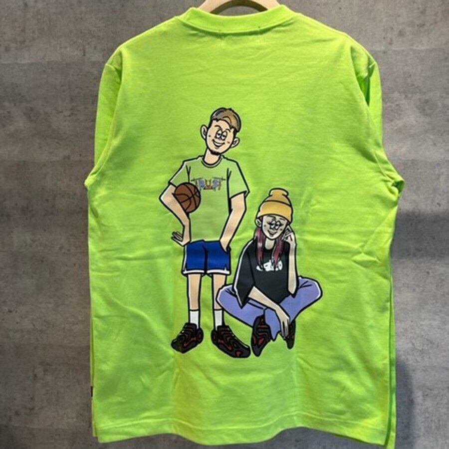 【ライムグリーン】【アオキックスTRUSTコラボ】長袖 ロンT トップス カットソー Tシャツ プリント イラスト コラボ ユニセックス ストリート