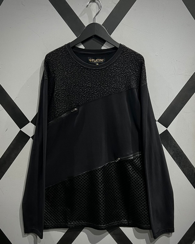 【X VINTAGE】Multiple Fabric Swiching Zip Gimmick Loose L/S.T-Shirt